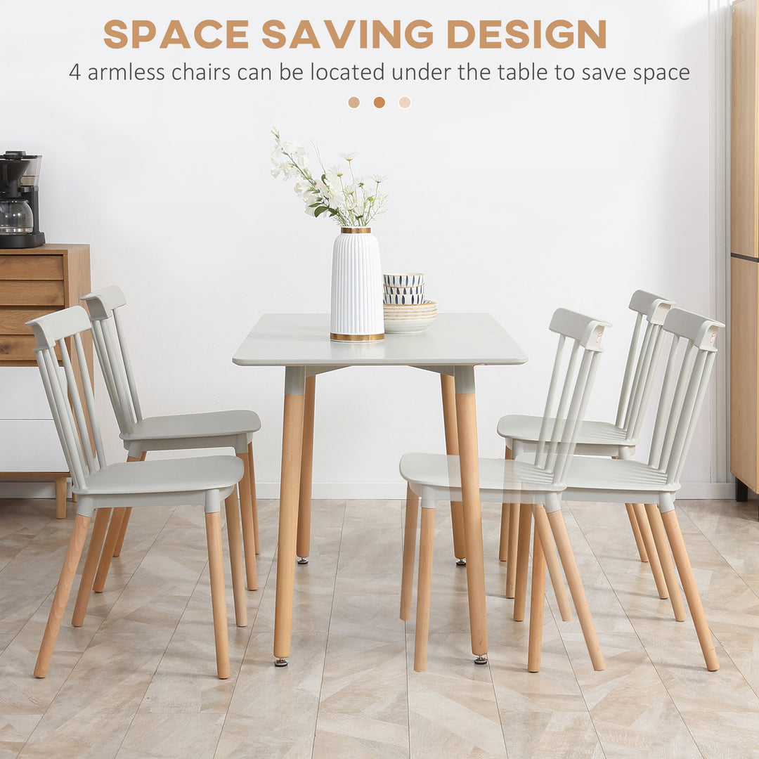 HOMCOM 5 Piece Dining Table Set with Beech Wood Legs, Space Saving Table and 4 Chairs for Small Kitchens, Grey | Aosom UK