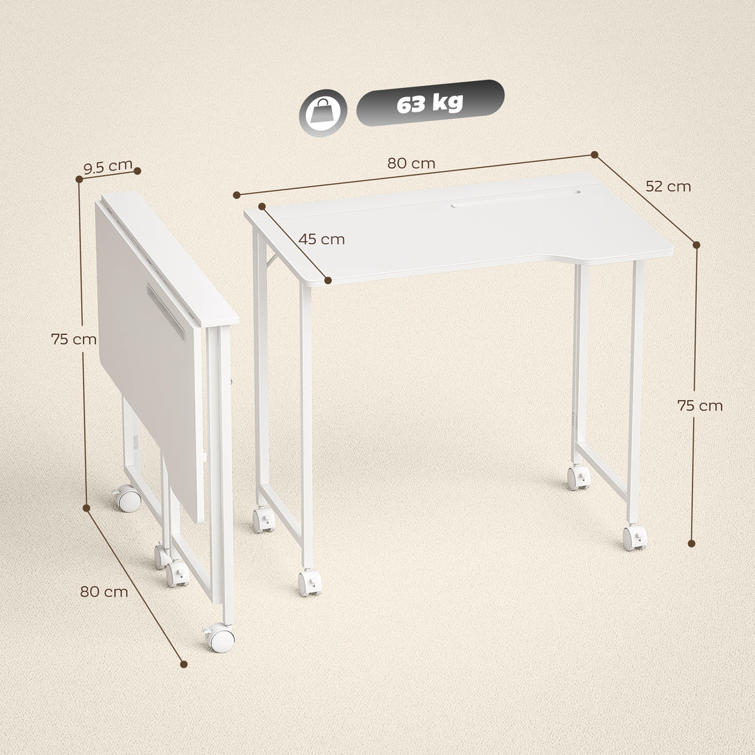 Folding Small Desk on Wheels - Black Wood Effect