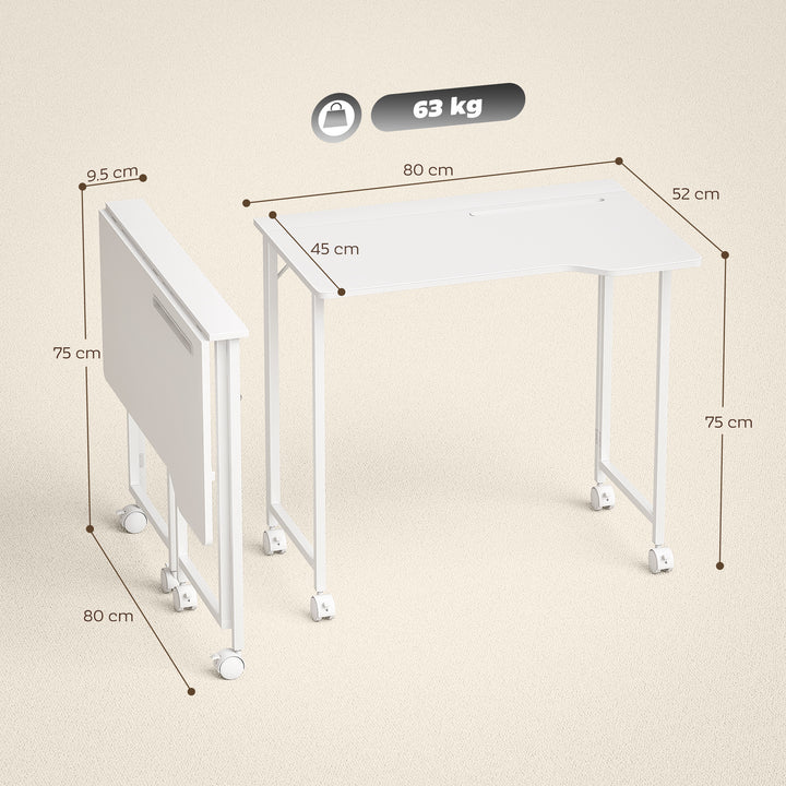Folding Small Desk on Wheels - Black Wood Effect