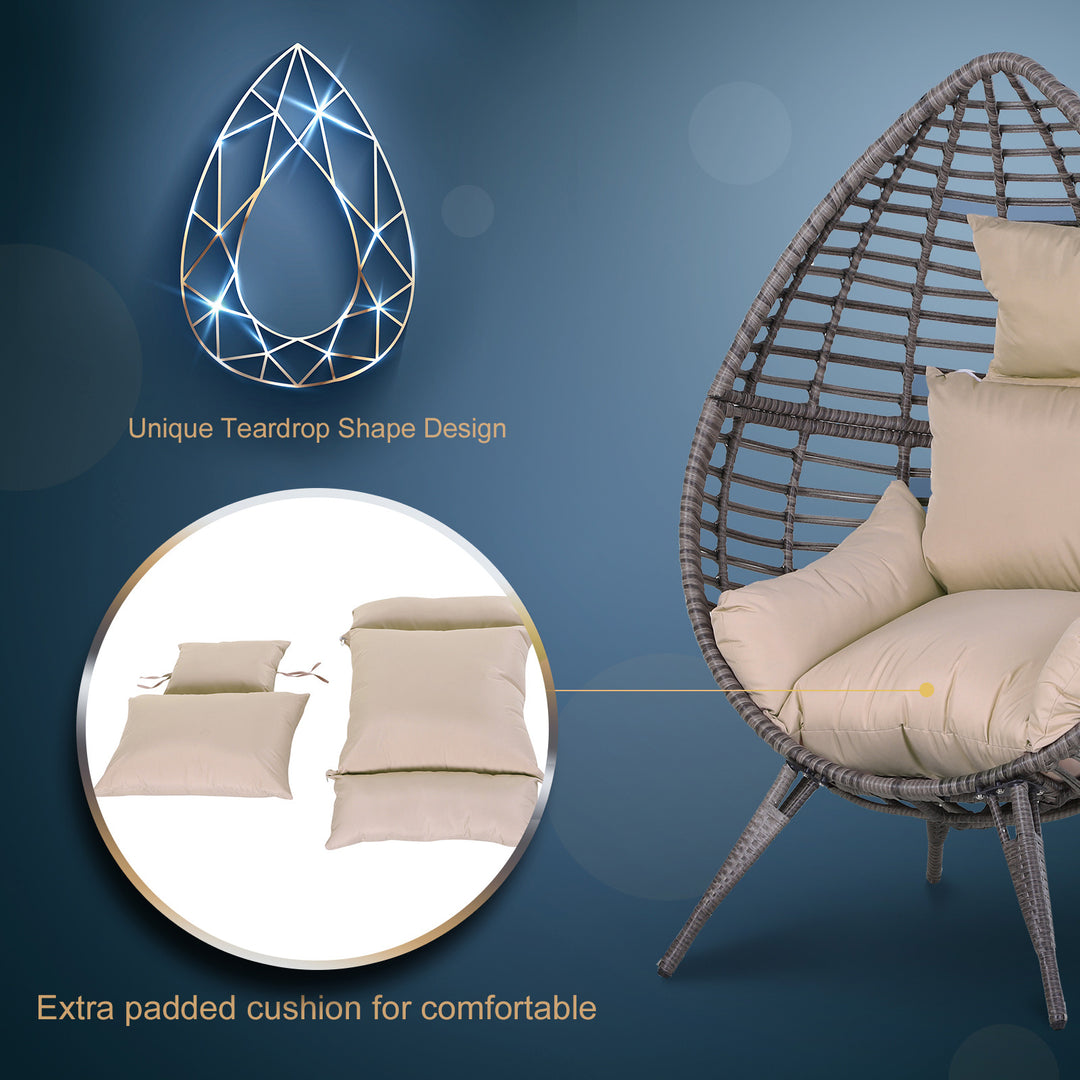 MCL Garden Egg Chair, Teardrop Outdoor PE Rattan Chair with Full-body Soft Padded Cushion, Grey