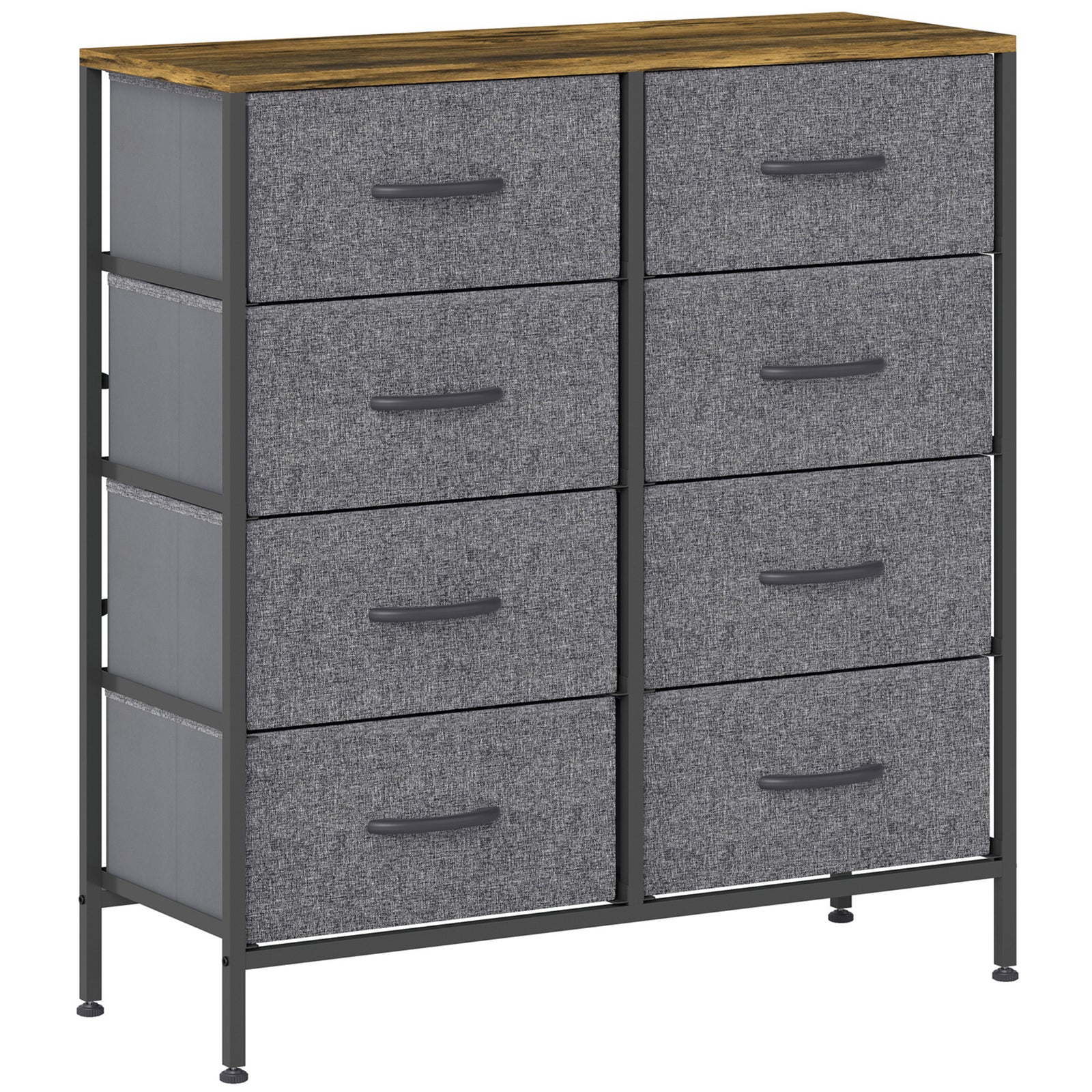 Fabric Chest of Drawers, Industrial Bedroom Dresser with 8 Fabric Drawers, Steel Frame and Wooden Top for Nursery, Living Room, Hallway, Rustic Brown and Grey