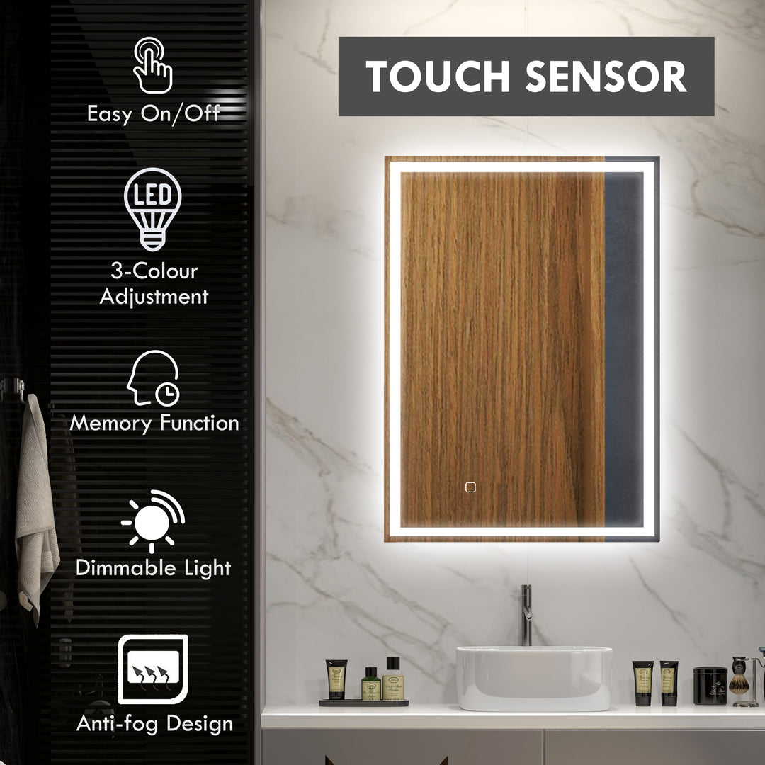 70 x 50cm LED Bathroom Mirror with Lights, Dimmable Makeup Mirror, Vanity Mirror with 3 Colour, Smart Touch, Anti-Fog