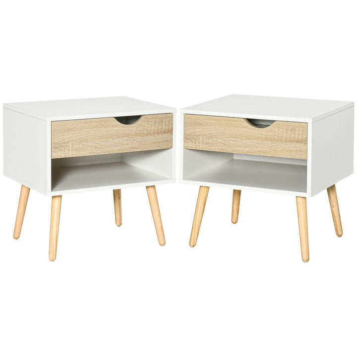 HOMCOM Bedside Table Set: Modern Nightstands with Drawer & Shelf, Bedroom & Living Room Storage, Set of 2 | Aosom UK