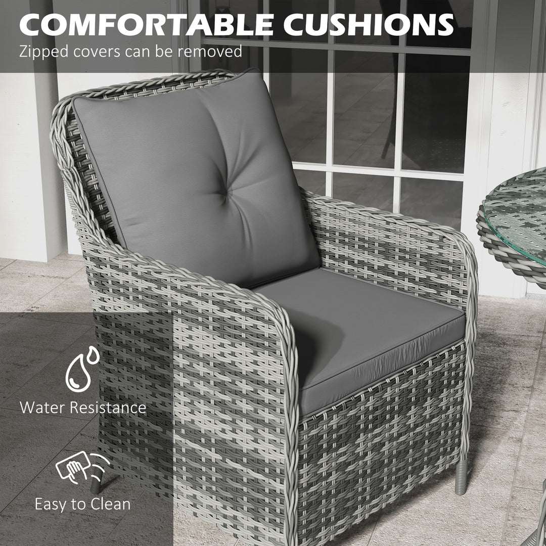 4 Seater Rattan Dining Set with Parasol & Cushions - Mixed Grey