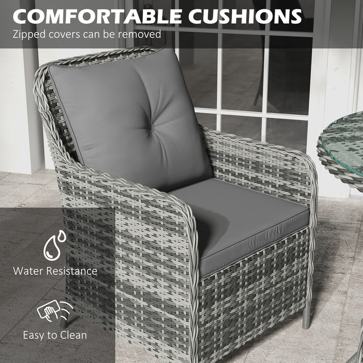 4 Seater Rattan Dining Set with Parasol & Cushions - Mixed Grey