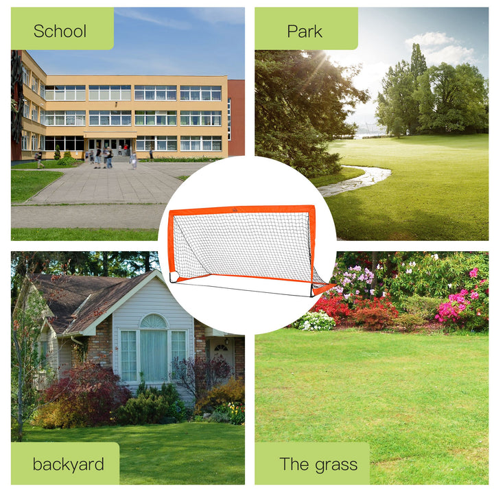 Set of 2 Football Goal Net 6 x 3 ft Foldable Outdoor Sport Training Teens Adults Football with Carrying Bag Orange