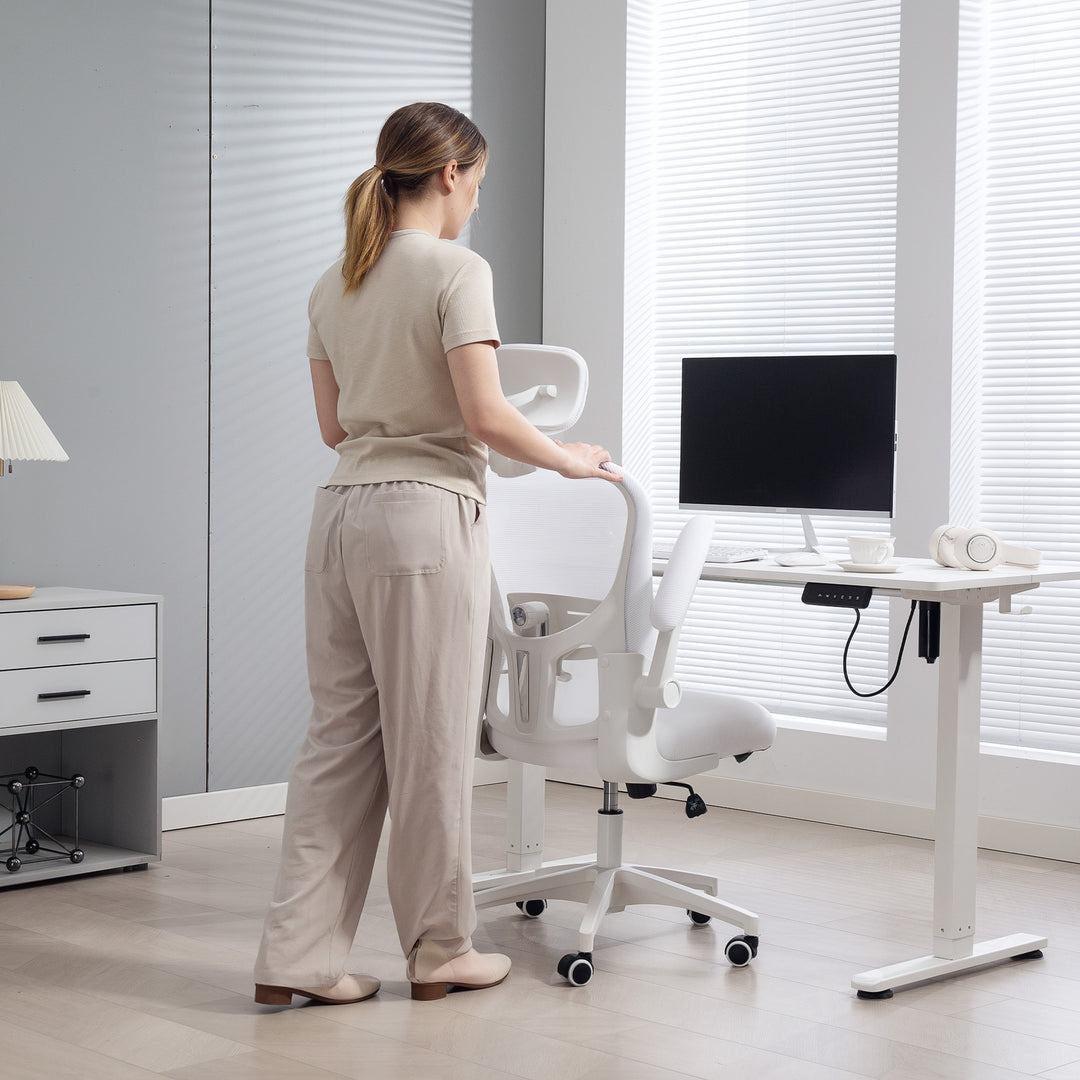 Multi-Adjustable Office Chair, with Lumbar Support, Headrest and Mesh Back - White