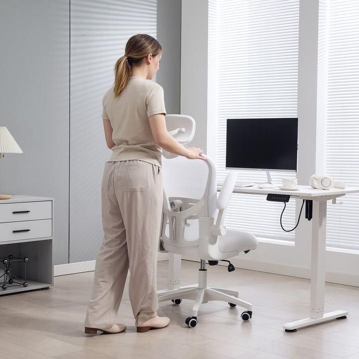 Multi-Adjustable Office Chair, with Lumbar Support, Headrest and Mesh Back - White