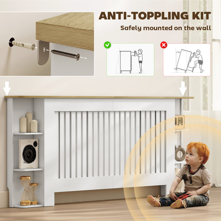 MCL Radiator Cover with Open Storage Shelves, Vertical Slatted Cabinet Shelf Heater Cover for Living Room, Hallway, Extra Large, White (H: 83 / W: 191 / D: 19 cm)