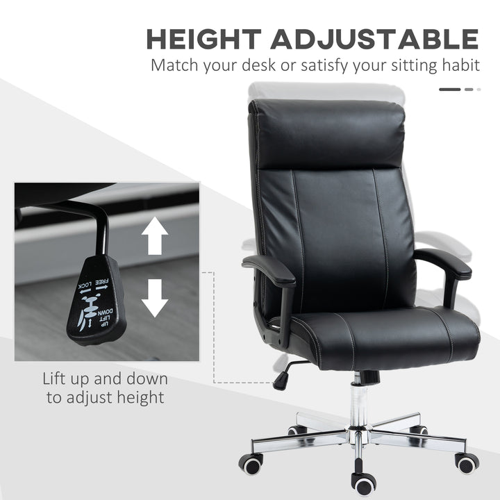 Massage Office Chair, PU Desk Chair with 6 Point Massage, High Back Computer Chair with Metal Legs, Thick Seat, Remote Control and Adjustable Height, Black