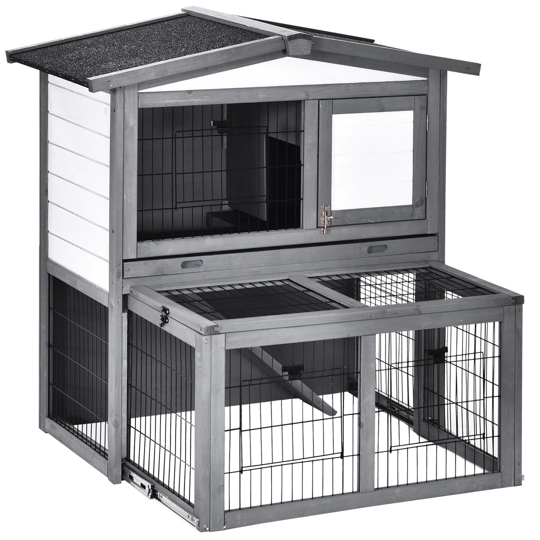 Rabbits 2-Tier Fur Wood Outdoor Hutch Guinea Pigs Hutches Grey