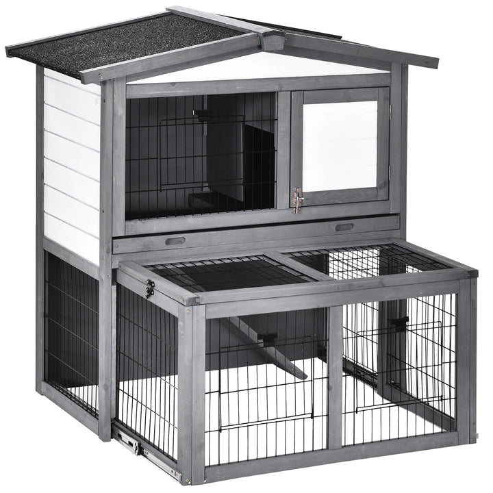 Rabbits 2-Tier Fur Wood Outdoor Hutch Guinea Pigs Hutches Grey