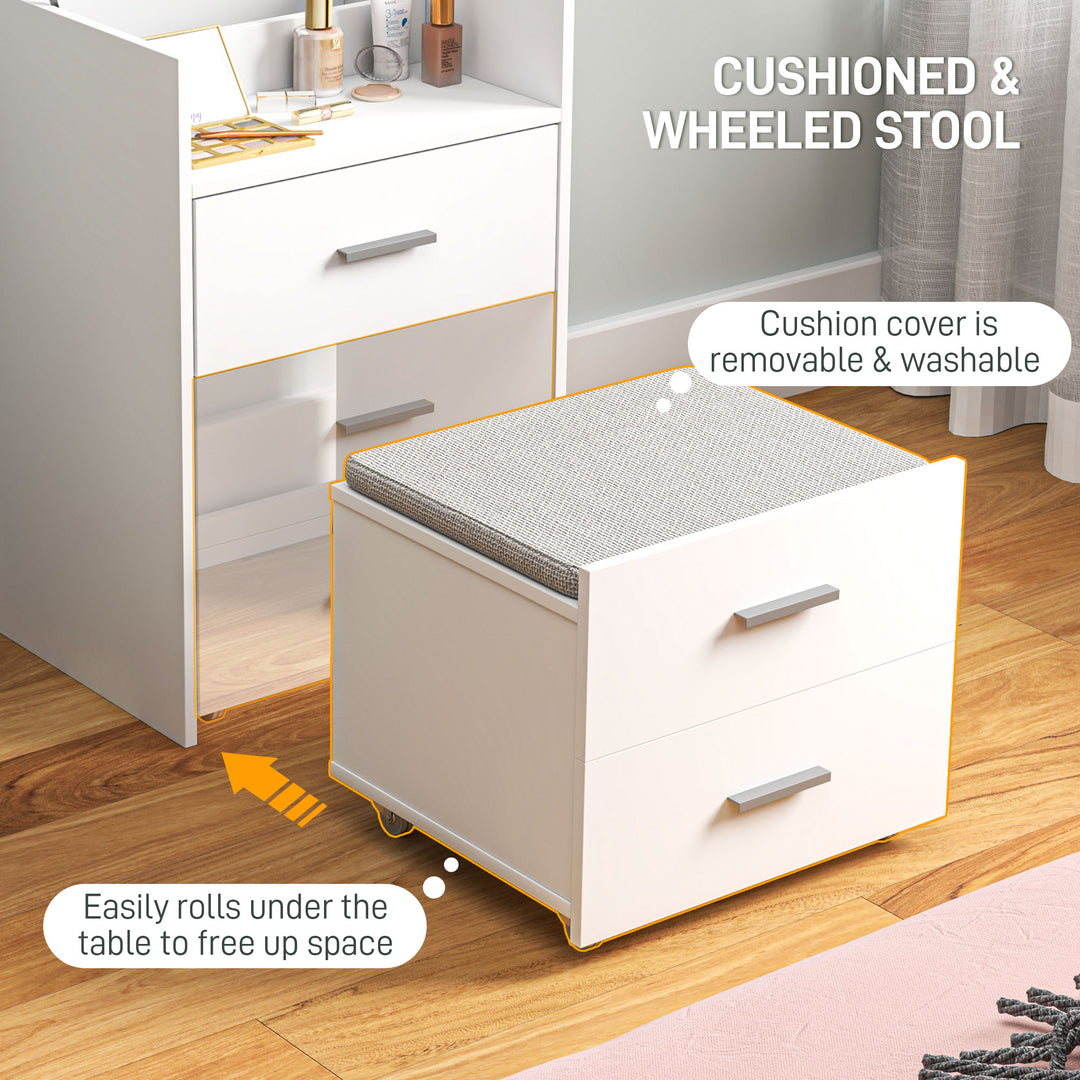 Vanity Desk with Mirror, Modern Dressing Table and Stool with 2 - view 5