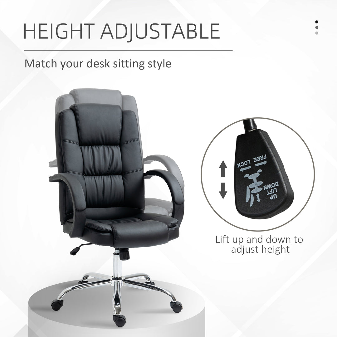 Office Chair, PU Leather Desk Chair with 13cm Soft Padded Seat and Backrest, Swivel Chair with Adjustable Height and Rolling Wheels, Black