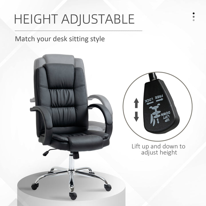 Office Chair, PU Leather Desk Chair with 13cm Soft Padded Seat and Backrest, Swivel Chair with Adjustable Height and Rolling Wheels, Black