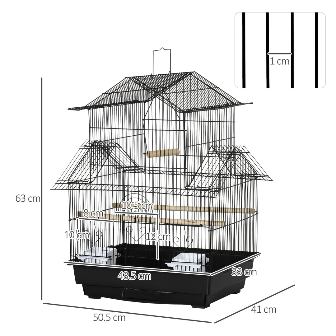 PawHut Metal Bird Cage, Portable with Swing Perch & Food Tray for Finch, Canary, Budgie, 50.5x40x63cm, Black | Aosom UK