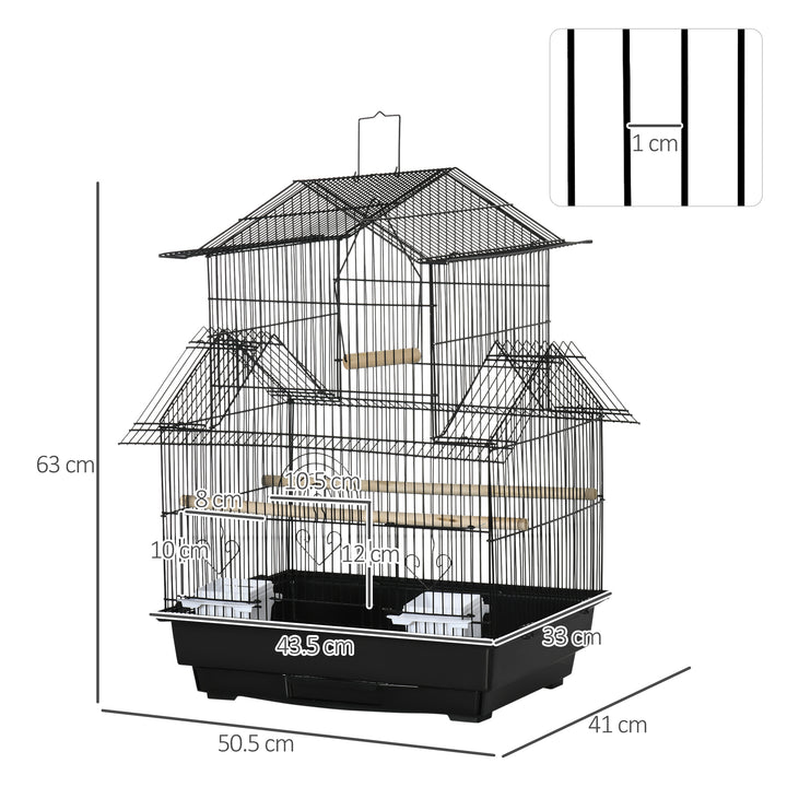 PawHut Metal Bird Cage, Portable with Swing Perch & Food Tray for Finch, Canary, Budgie, 50.5x40x63cm, Black | Aosom UK