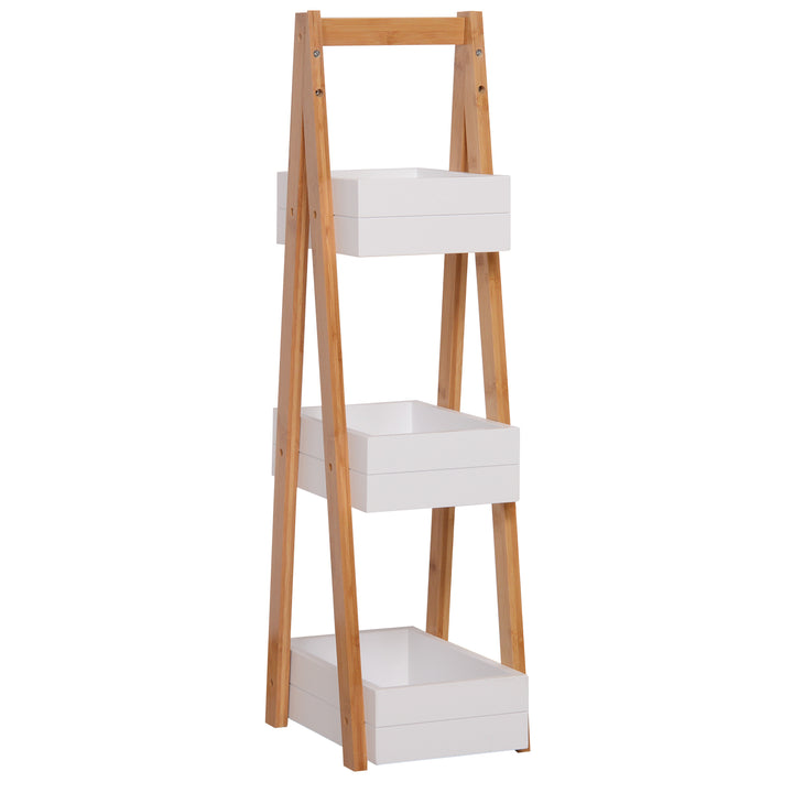 HOMCOM Freestanding 3 Tier A Frame Shower Caddy, Bathroom Storage Rack Shelf Organiser, Water-Resistant, White | Aosom UK