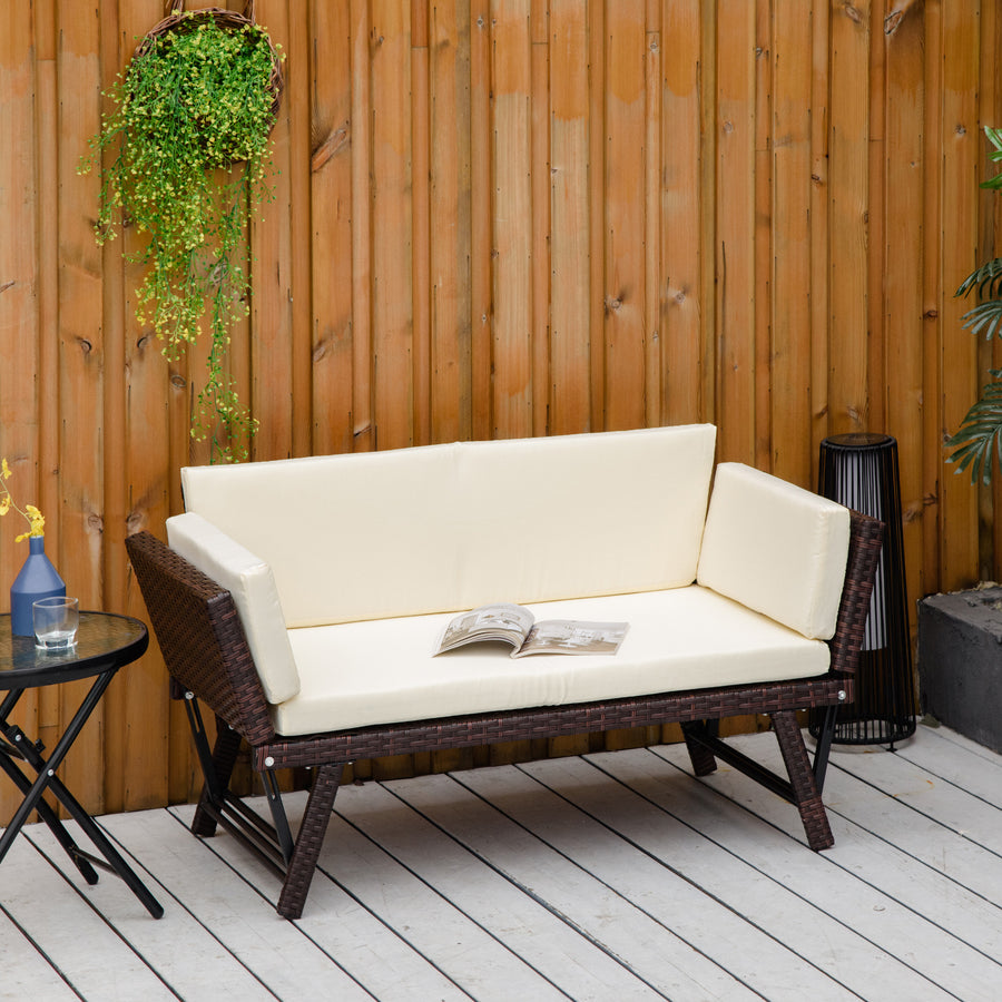 2-Seater 2-in-1 Rattan Convertible Sofa Daybed Brown