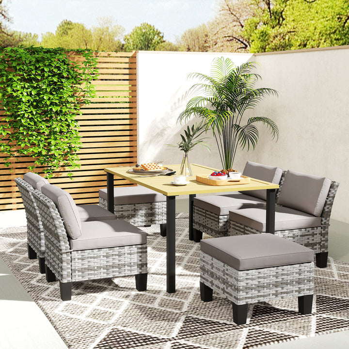 Seven-Piece Rattan Dining Set - Grey