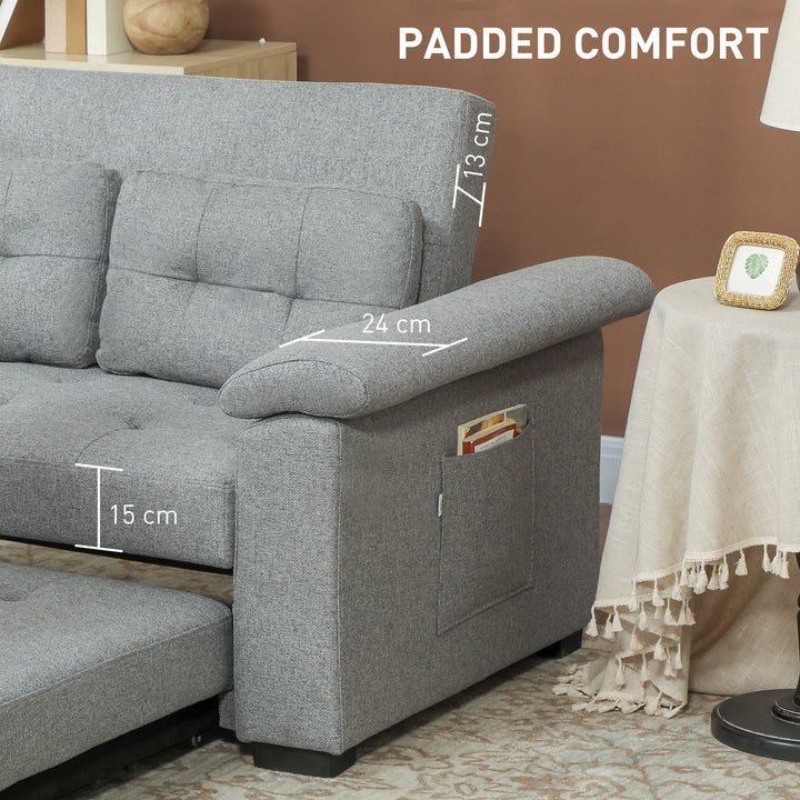 Pull Out Sofa Bed, Fabric 2 Seater Click Clack Sofa Bed Settee with 2 Pocket Springs, Convertible Sofa Couch with Pillows and Side Pockets for Living Room, Home Office, Light Grey