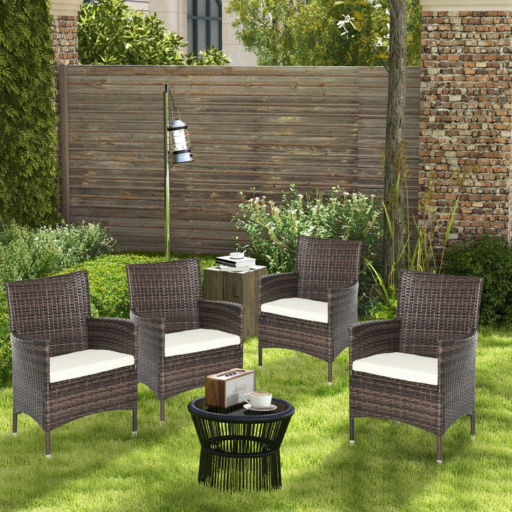 Outsunny 4 PC Rattan Chair Set, Patio Sofa Chairs Set, Cushioned Outdoor Rattan Furniture