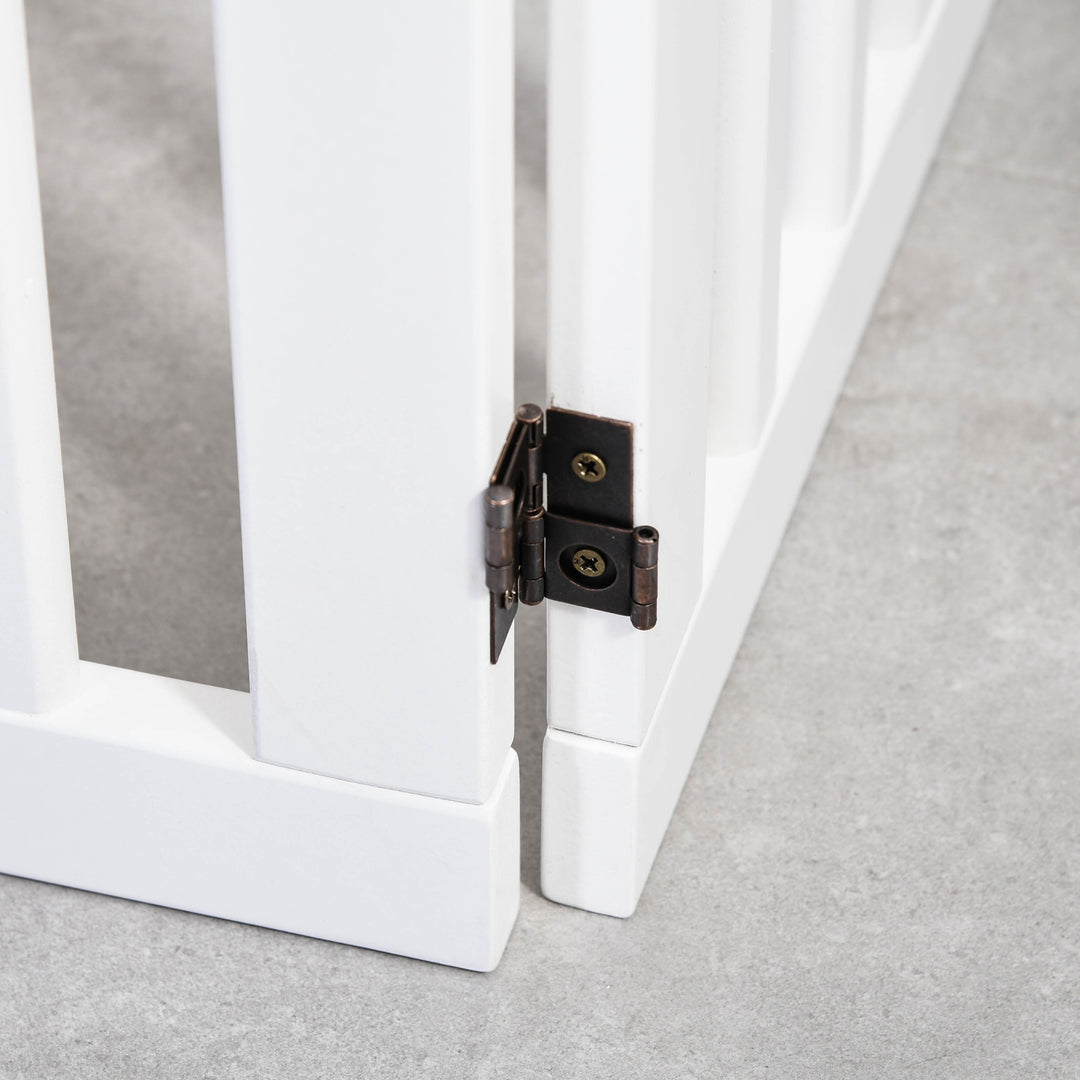 MCL Wooden Pet Gate Foldable Freestanding Dog Safety Barrier w/ Support Feet