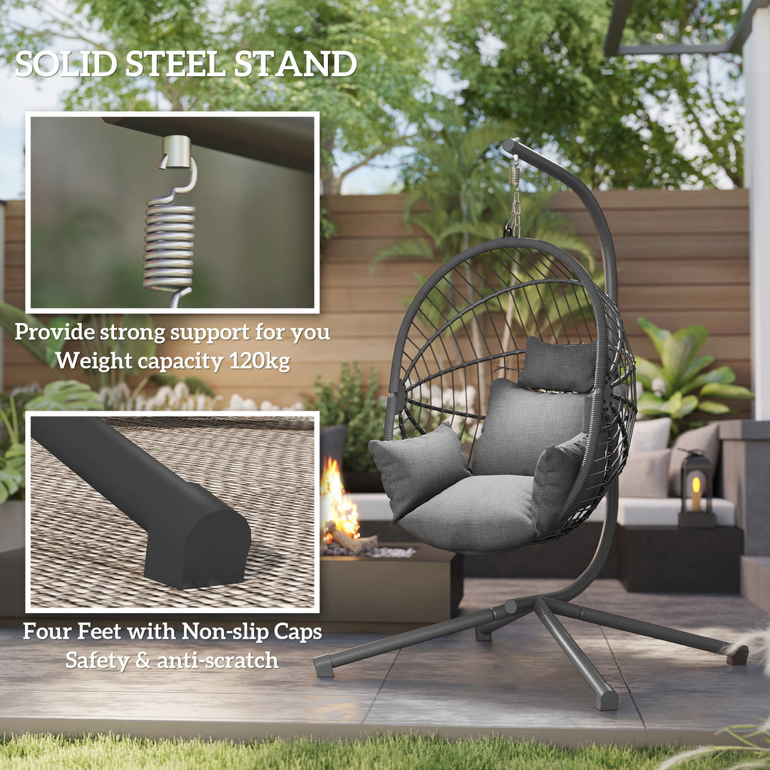 Metal Stand Hanging Egg Chair, with Full Body Padded Seat - Grey