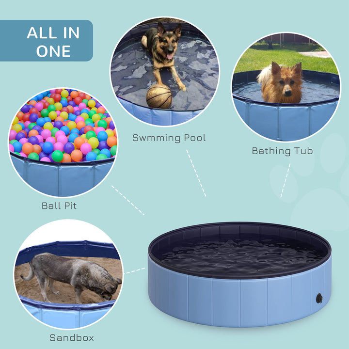 Dog Paddling Pool, Foldable Dog Pool, Leakproof & Hard Plastic, Portable Pet Bathtub with Non-Slip Base & Drainage Hole, for Indoors, Outdoors, Garden, Patio, 120 x 30 cm, Blue