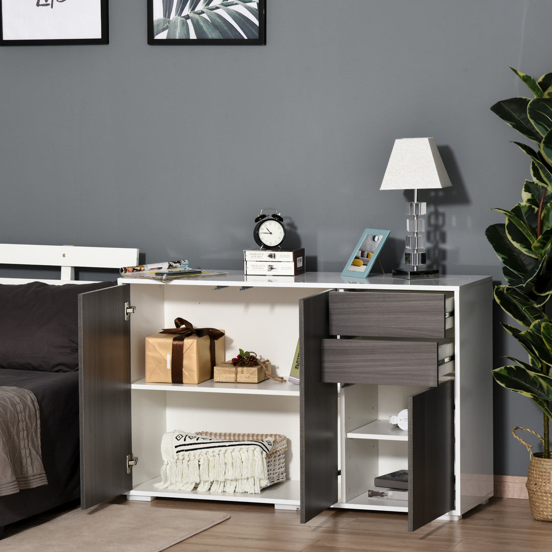 HOMCOM High Gloss Sideboard: Living Room/Bedroom Cabinet, Push-Open, 2 Drawers, Light Grey & White | Aosom UK