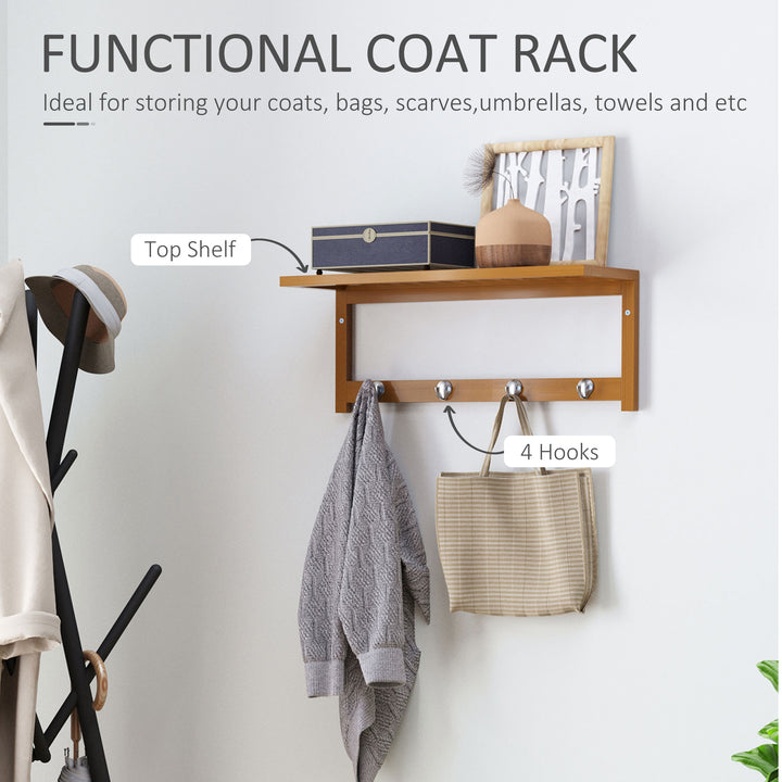 HOMCOM Wall-Mounted Coat Rack: 4 Hooks, Rail & Shelf for Hallway, Bedroom & Bathroom Storage | Aosom UK