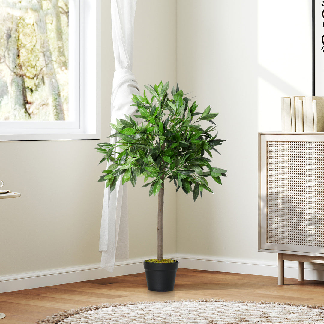 Artificial Bay Laurel Topiary Trees w/ Pot Fake, Set Of 2 90cm/3FT Indoor Greenery Plant Home Office Garden Decor Green