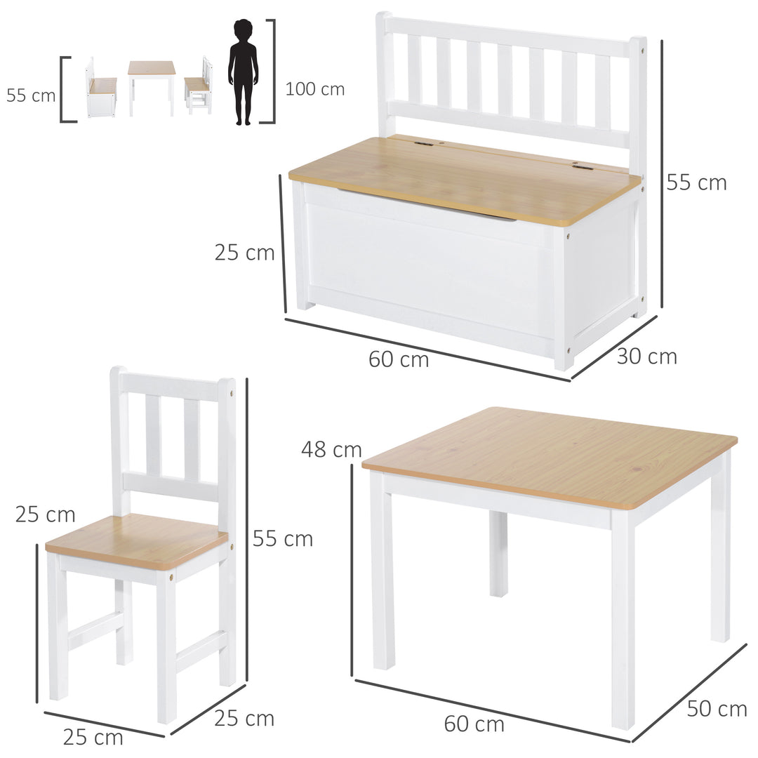 HOMCOM Pine Wood Kids 4 Pc Furniture Set-Oak/White | Aosom UK