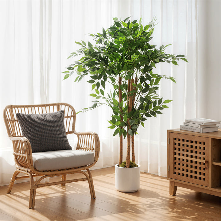 120cm Artificial Ficus Tree, Fake Potted Tree with Solid Wood Trunk an