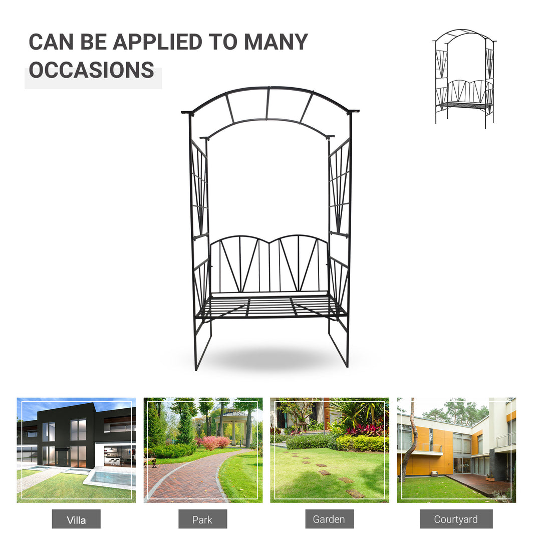 Garden Bench, 2 Seater Outdoor Patio Bench, Metal Garden Loveseat with Arch for Vines and Climbing Plants