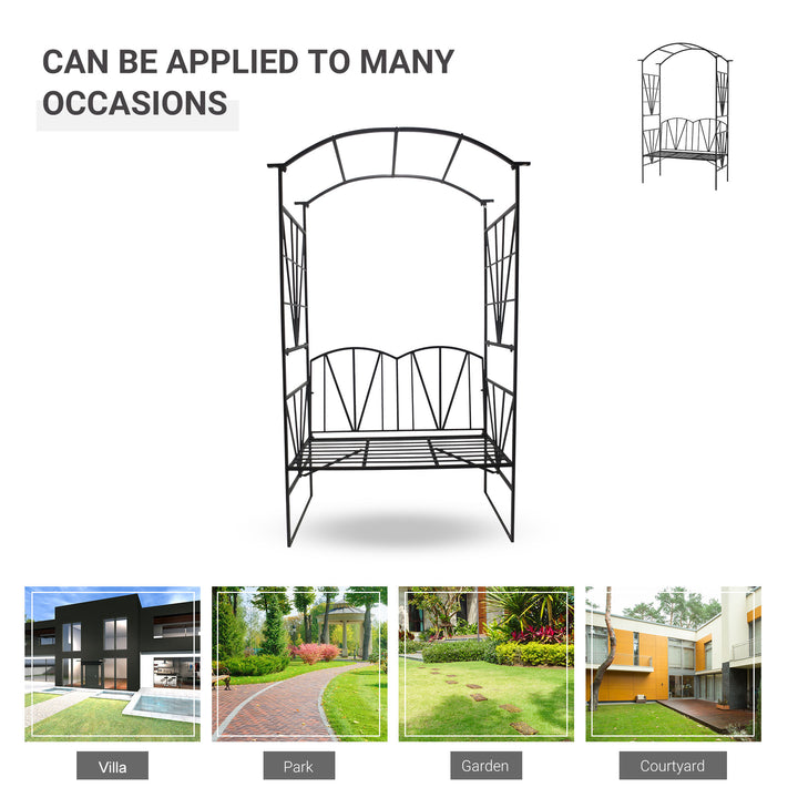 Garden Bench, 2 Seater Outdoor Patio Bench, Metal Garden Loveseat with Arch for Vines and Climbing Plants