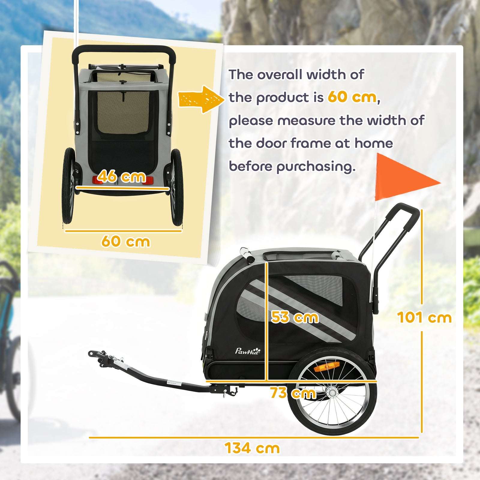 2-In-1 Pet Bike Trailer Dog Stroller Pushchair with Universal Wheel Re
