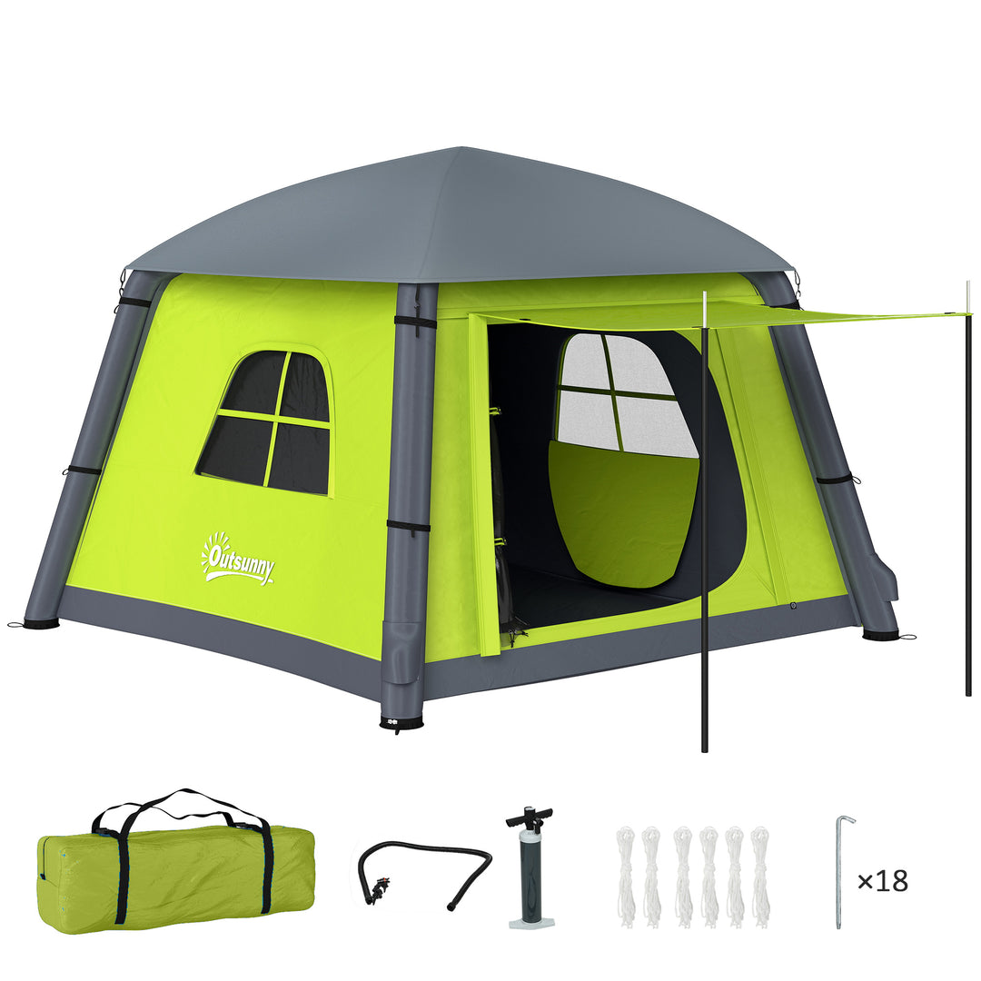 Inflatable Camping Tent w/ Hand Pump, Easy Setup 1/2 Person Blow Up Tent Waterproof 190T Taffeta w/ Mesh Windows, Doors and Carry Bag, Green