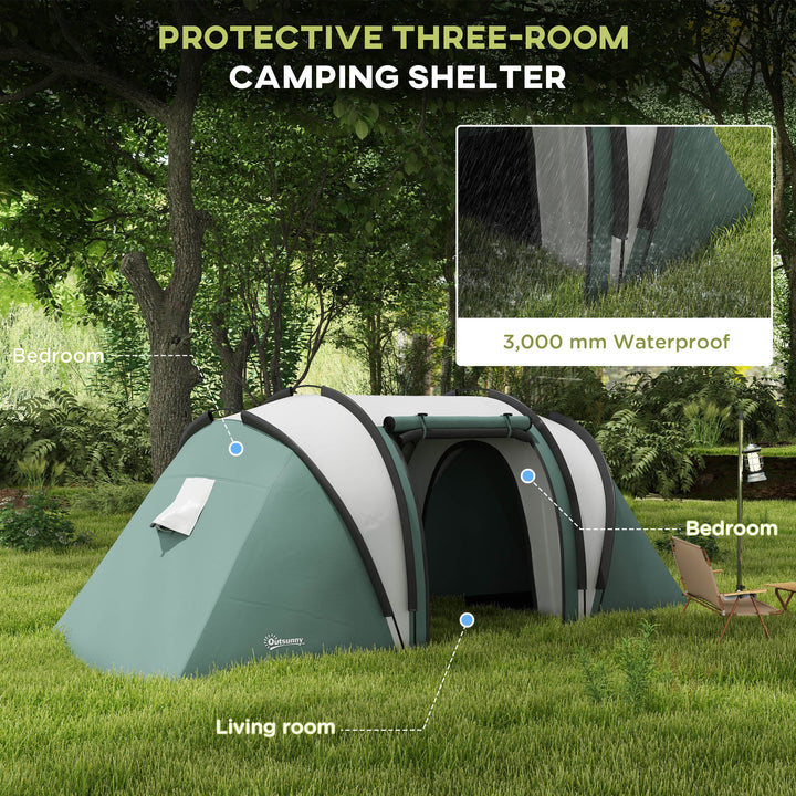 Two-Man Tent, with Bedrooms, Living Room and Canopy - Dark Green