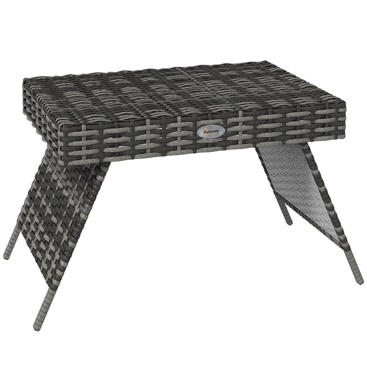 Outsunny Rattan Coffee Table, Foldable Metal Frame Side Table for Outdoor, Garden, Lawn, Mixed Grey | Aosom UK