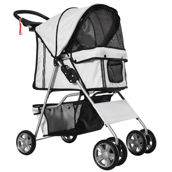 PawHut Pet Stroller for Pooches: Foldable Pushchair with Wheels, Zipper Entry, Cup Holder & Basket, Grey | Aosom UK