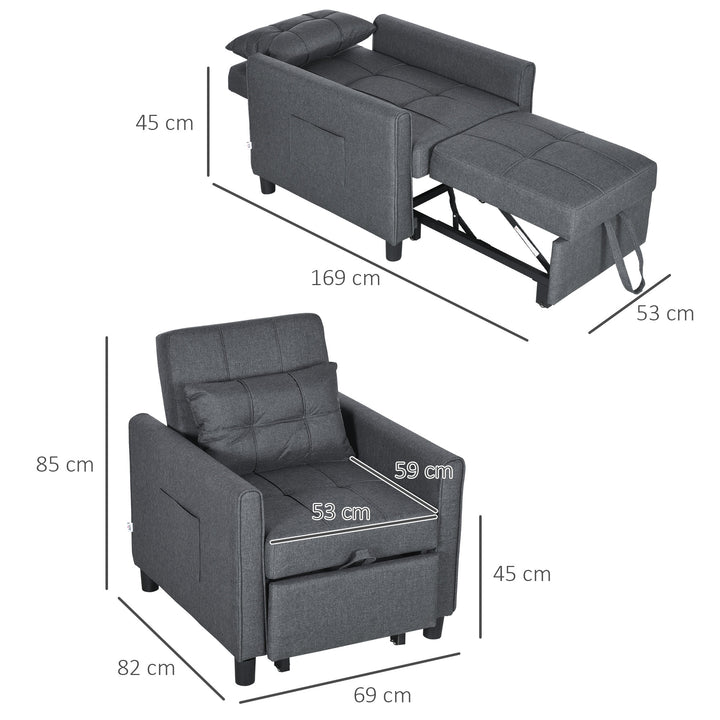 Linen-Look Single Chair Bed - Grey