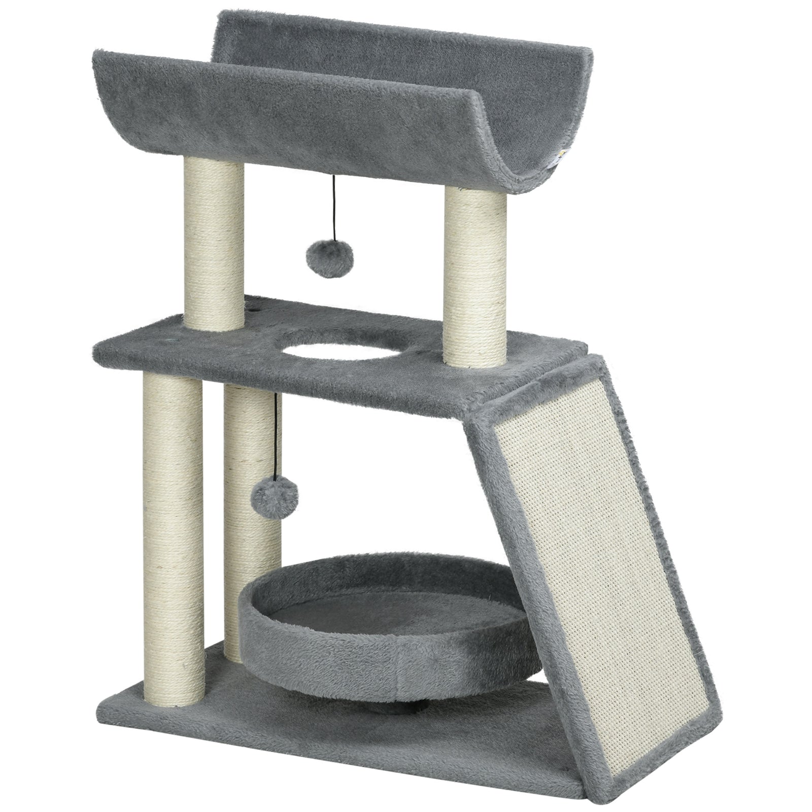 Cat Tree Tower, with Scratching Posts, Pad, Bed, Perch, Toy Ball - Light Grey