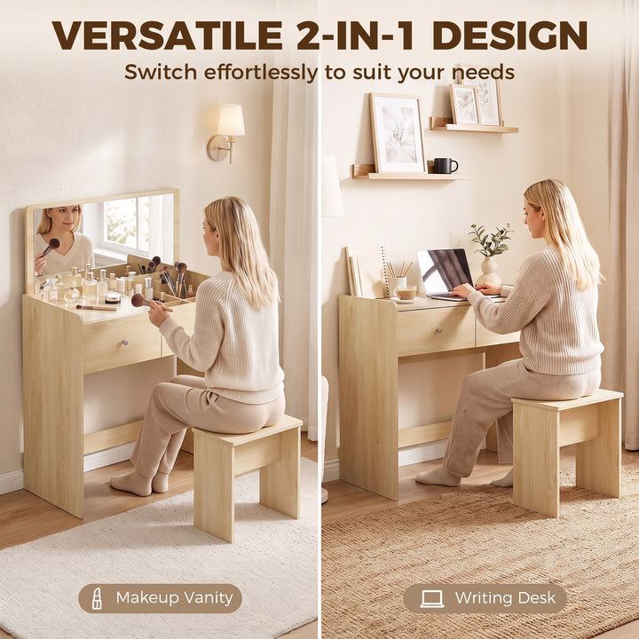 Vanity Desk with Mirror Dressing Table Drawer Set 6 Compartments - view 4