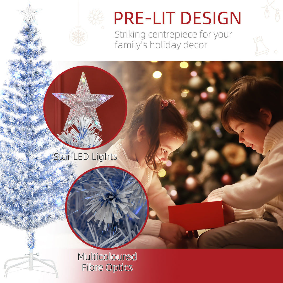 6FT Artificial Fibre Optic Christmas Tree Seasonal Decoration w/ LED Lights Pre-Lit Easy Store White Blue
