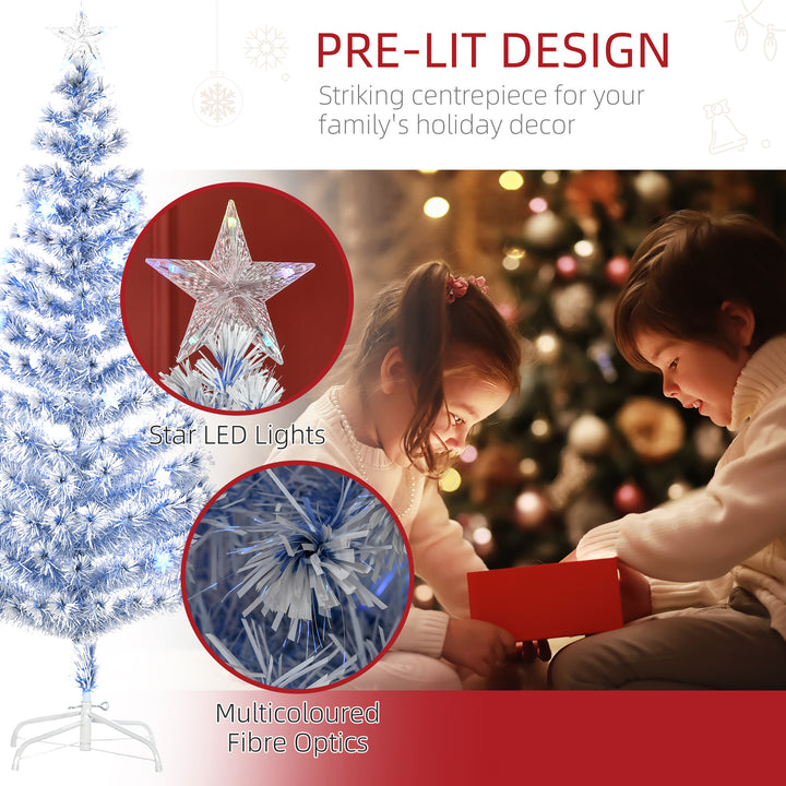 6FT Artificial Fibre Optic Christmas Tree Seasonal Decoration w/ LED Lights Pre-Lit Easy Store White Blue