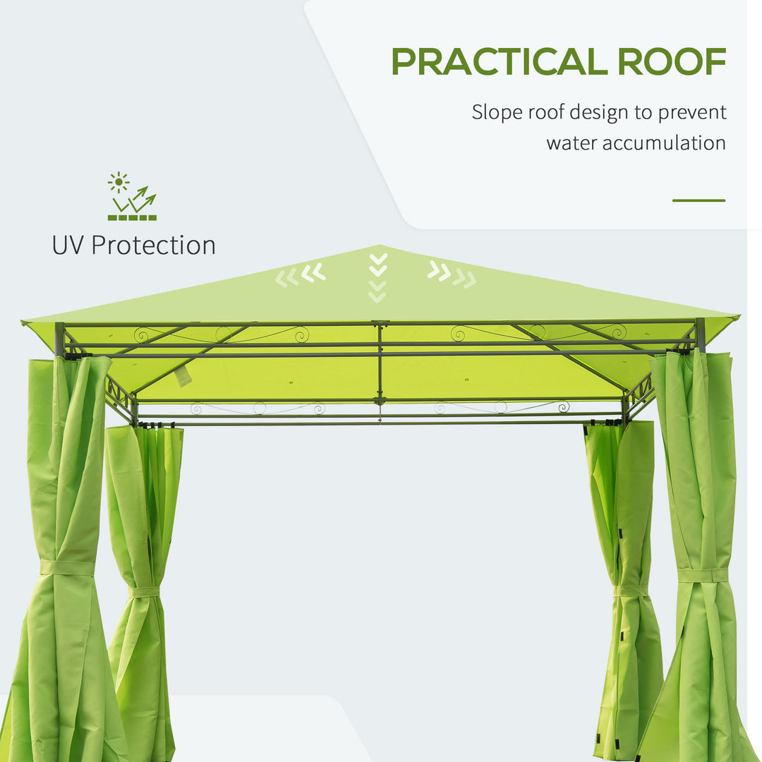 3 x 3(m) Garden Gazebo, Outdoor Gazebo Canopy Shelter with Curtains and Steel Frame for Lawn, Yard and Deck, Green