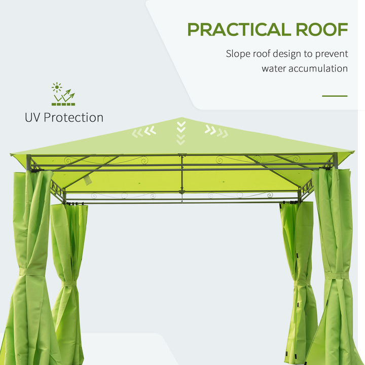 3 x 3(m) Garden Gazebo, Outdoor Gazebo Canopy Shelter with Curtains and Steel Frame for Lawn, Yard and Deck, Green