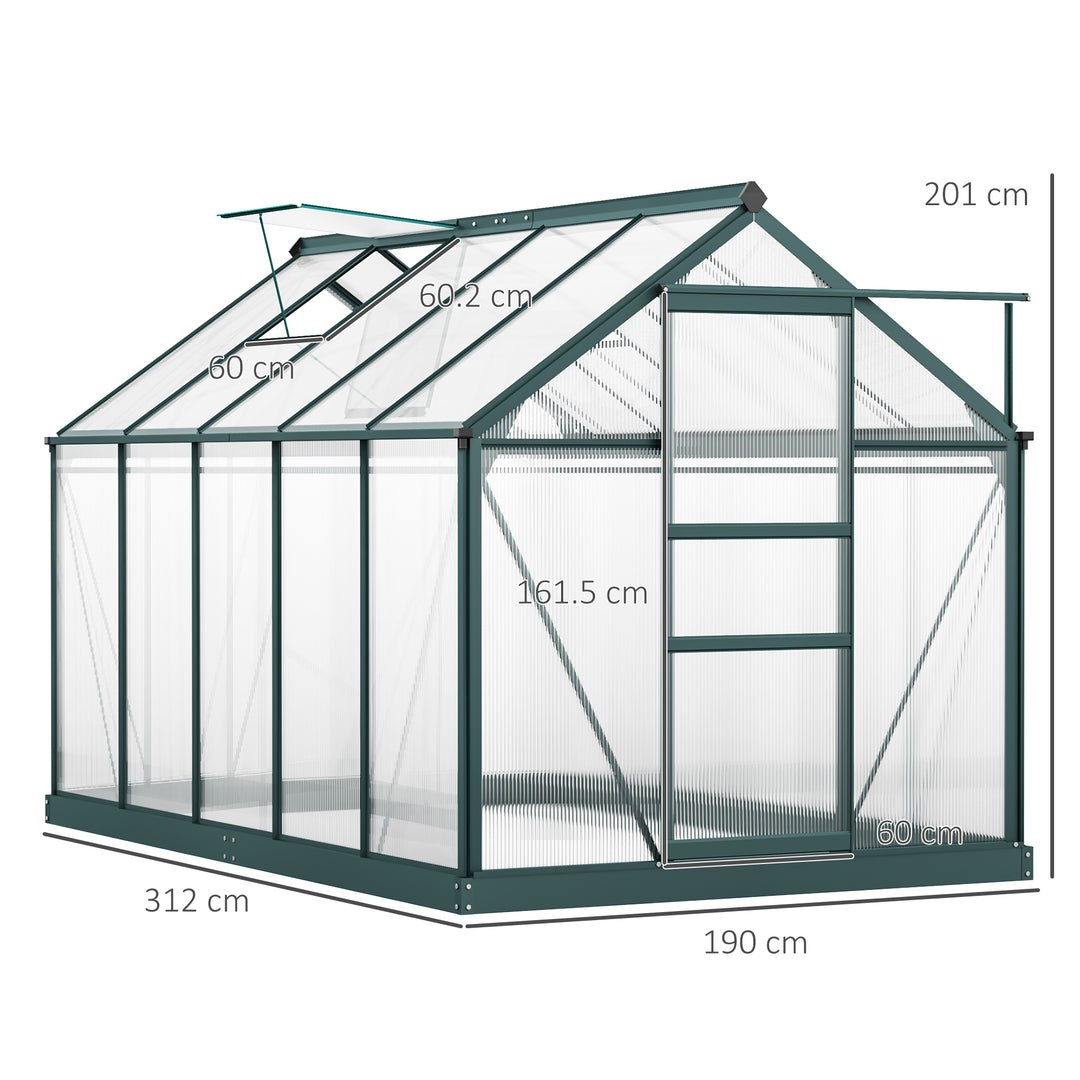 Outsunny Aluminium Frame Greenhouse Large Walk-In Greenhouse Garden Plants Grow Galvanized Base w/ Slide Door (10ft x 6ft) | Aosom UK