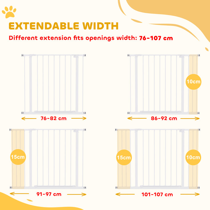 Dog Gate Pet Safety Gate Stair Barrier Pressure Fit Adjustable 76-82/86-97/101-107 cm, White